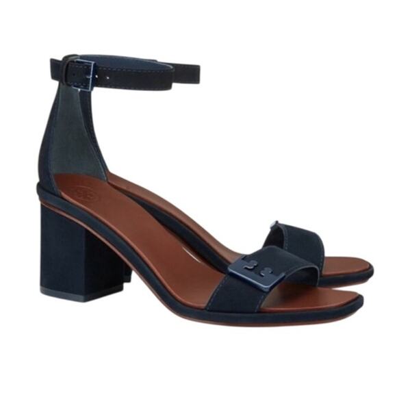 Tory Burch Navy Gabrielle Leather City Block Heel Sandal Size 8